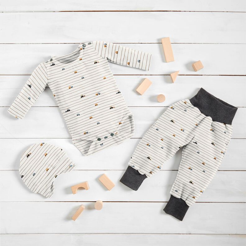 Cotton Jersey Mini vehicles on stripes – offwhite,  image number 6