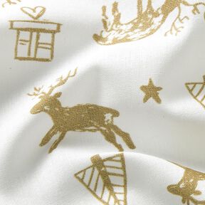 Cotton Cretonne Reindeer and stars – ivory/gold, 