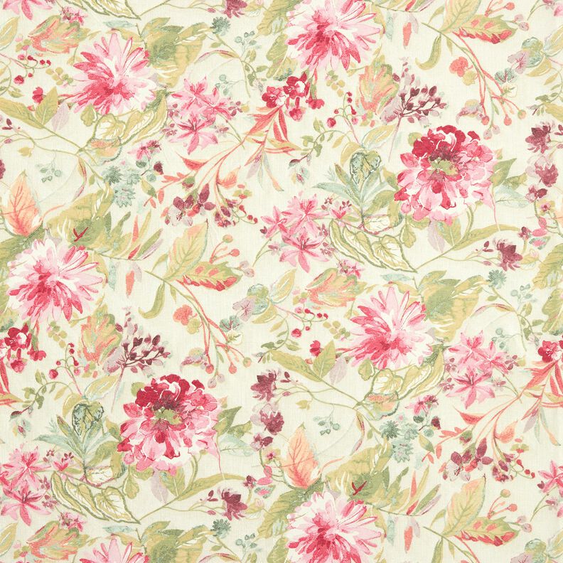 Decor Fabric Canvas watercolour flowers  – light beige/raspberry,  image number 1