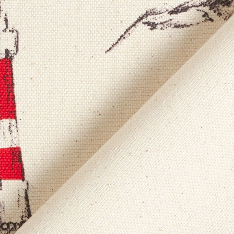 Decor Fabric Panama Lighthouses and seagulls – natural/chili,  image number 4