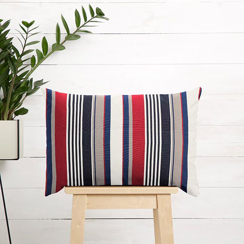 Outdoor Fabric Canvas mixed stripes – white/navy blue,  image number 8