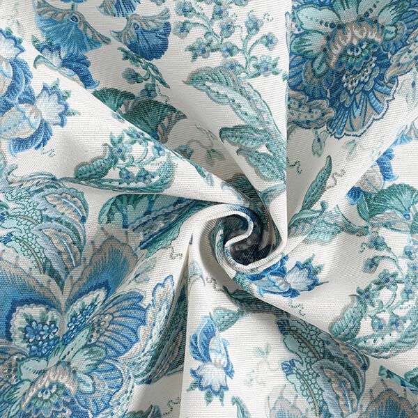 Decorative fabric Canvas Oriental ornamental flowers 280 cm white blue Perfect for Curtains