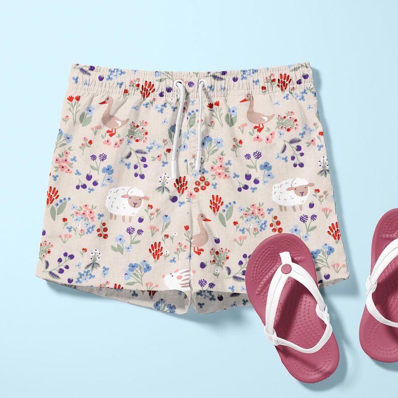 Cotton Poplin animals in a flower meadow – natural/fire red, image number 6