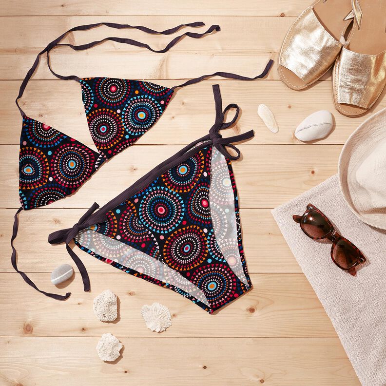 Swimsuit Fabric Mandala – blue-black/fire red,  image number 7