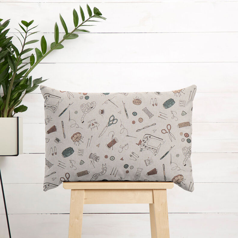 Decor Fabric Half Panama Sewing room – natural/black, image number 9