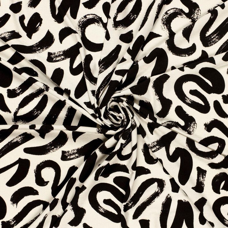 Viscose Jersey abstract brushstrokes – cream/black,  image number 3