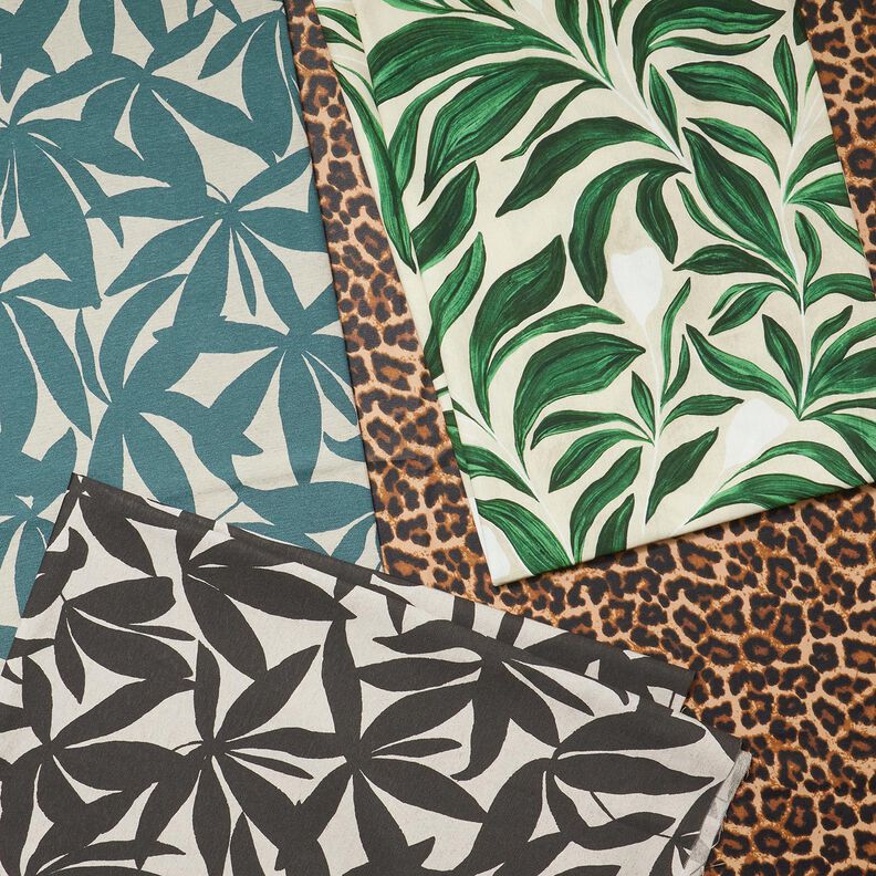 Decor Fabric Half Panama plain leaves – black/natural, image number 7