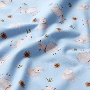 Cotton Jersey Sheep and goats Digital Print – light blue, 