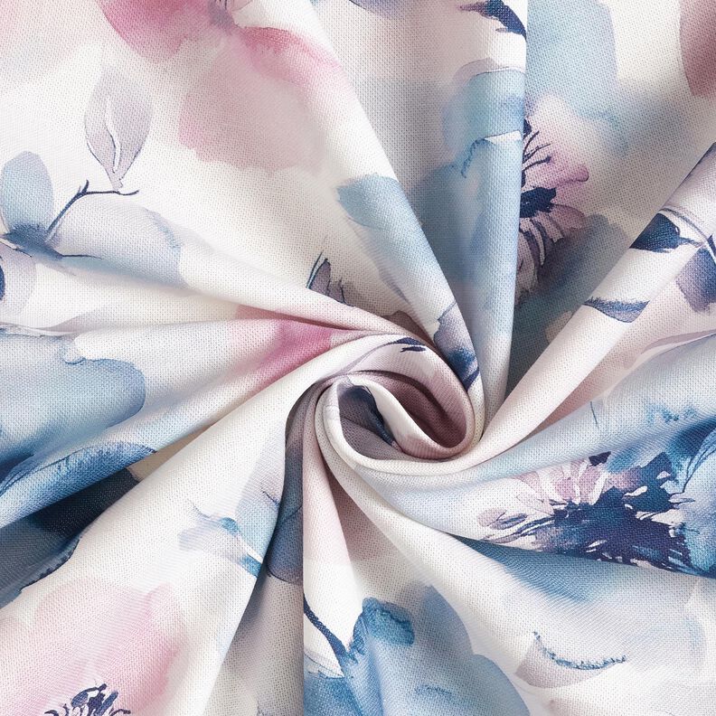 Decor Fabric Half Panama large watercolour flowers – white/pastel violet, image number 3