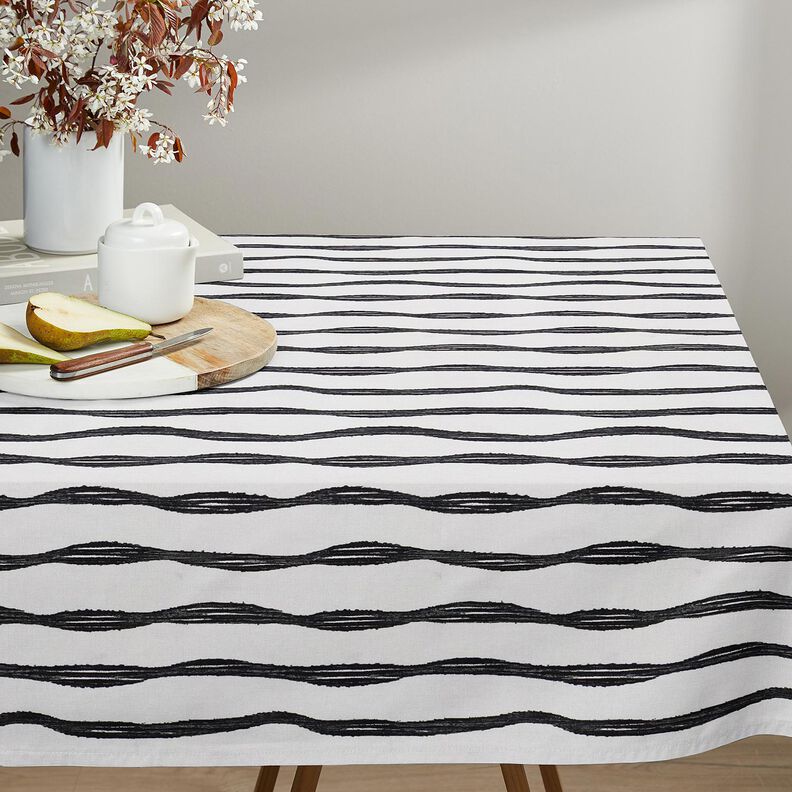 Decor Fabric Half Panama wavy stripes – black/ivory, image number 7