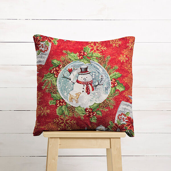 Decor Tapestry Fabric Snowman in Snow Globe – carmine,  image number 5