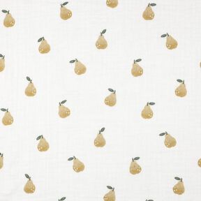 Double Gauze/Muslin Pear Digital Print | Poppy Fabrics – white/yellow olive, 