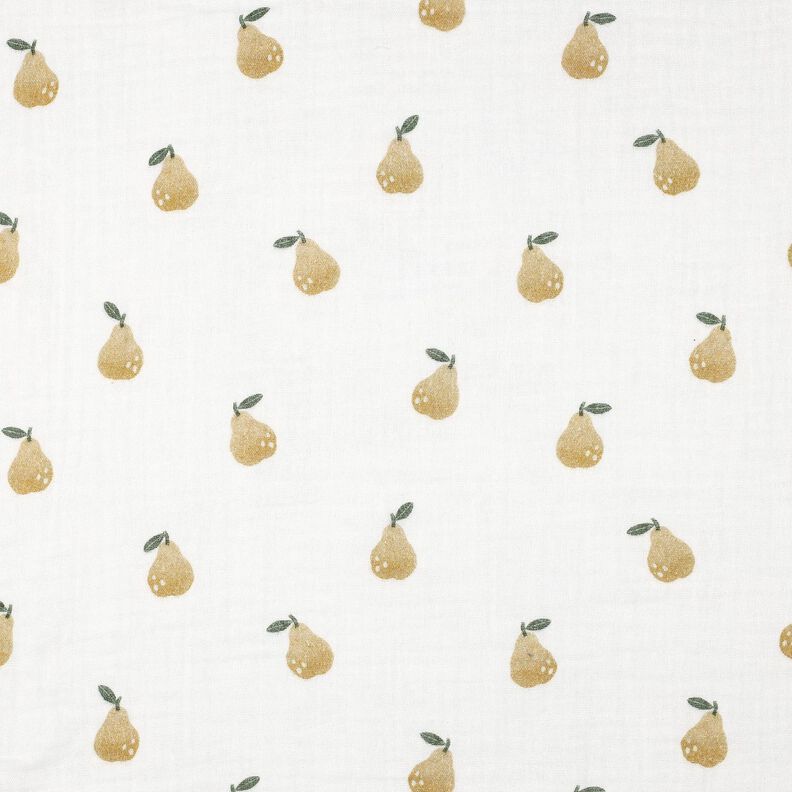 Double Gauze/Muslin Pear Digital Print | Poppy Fabrics – white/yellow olive,  image number 1