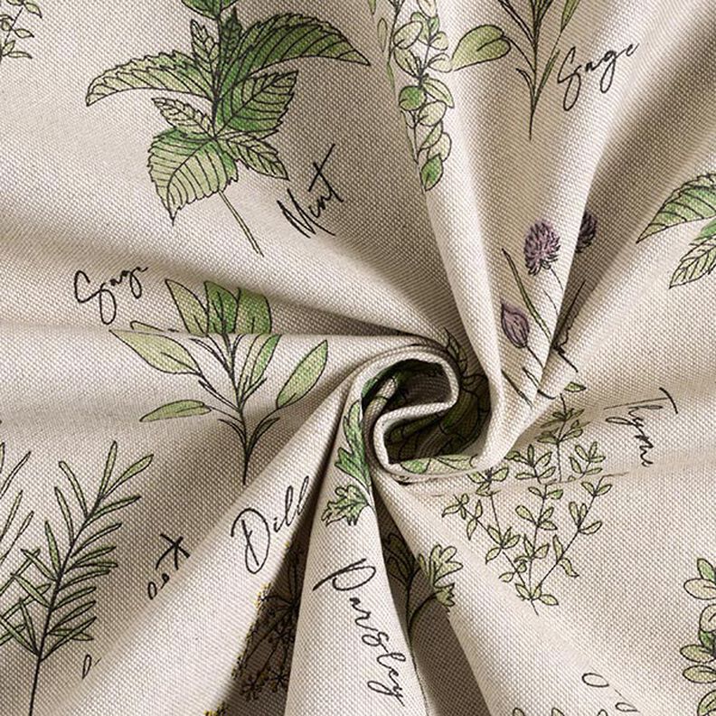 Decor Fabric Half Panama kitchen herbs – natural/green,  image number 3