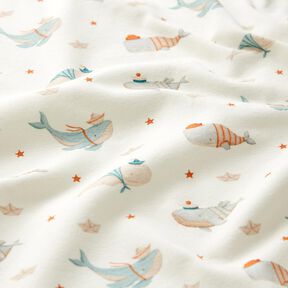 Cotton Jersey maritime whales Digital Print – offwhite, 