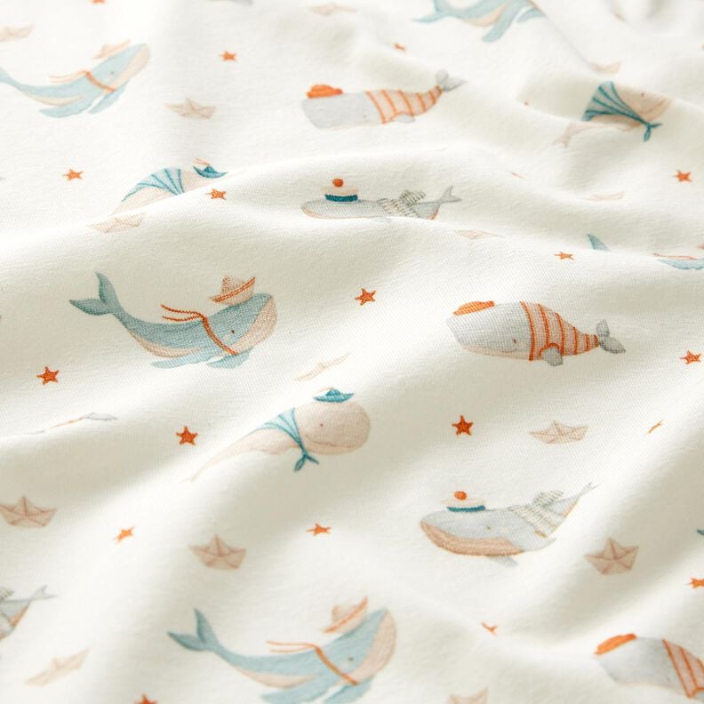 Cotton Jersey maritime whales Digital Print – offwhite,  image number 2
