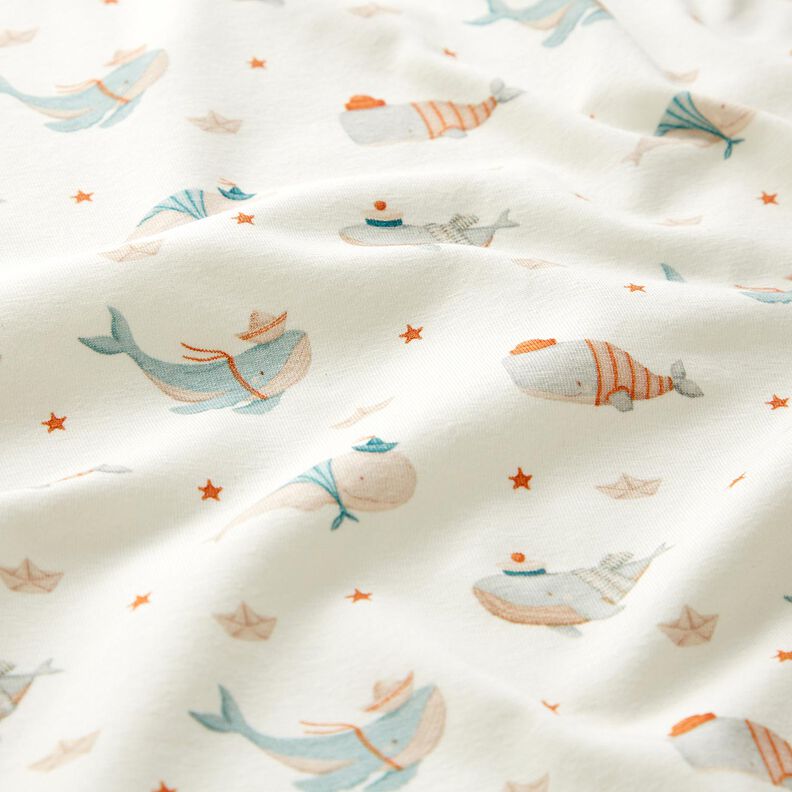 Cotton Jersey maritime whales Digital Print – offwhite, image number 2