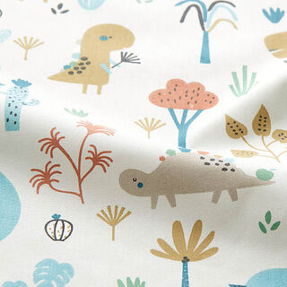 Cotton Poplin happy dinosaurs – cream/aqua blue, 
