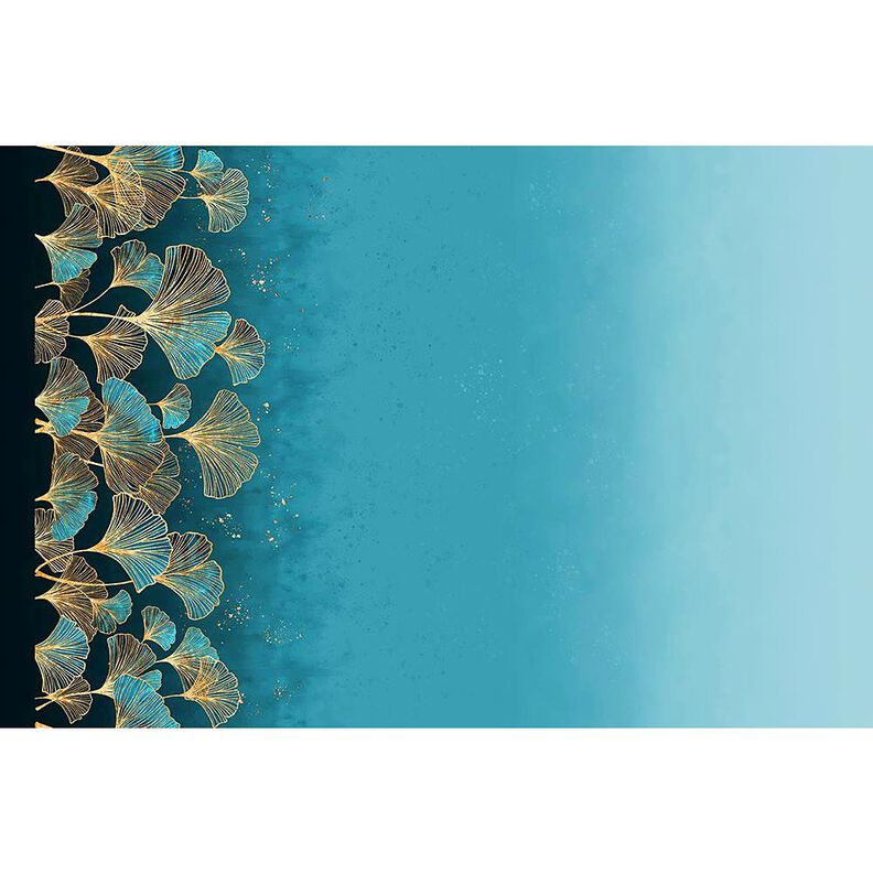 Cotton Jersey Golden ginkgo leaves border fabric | Glitzerpüppi – black/turquoise,  image number 4