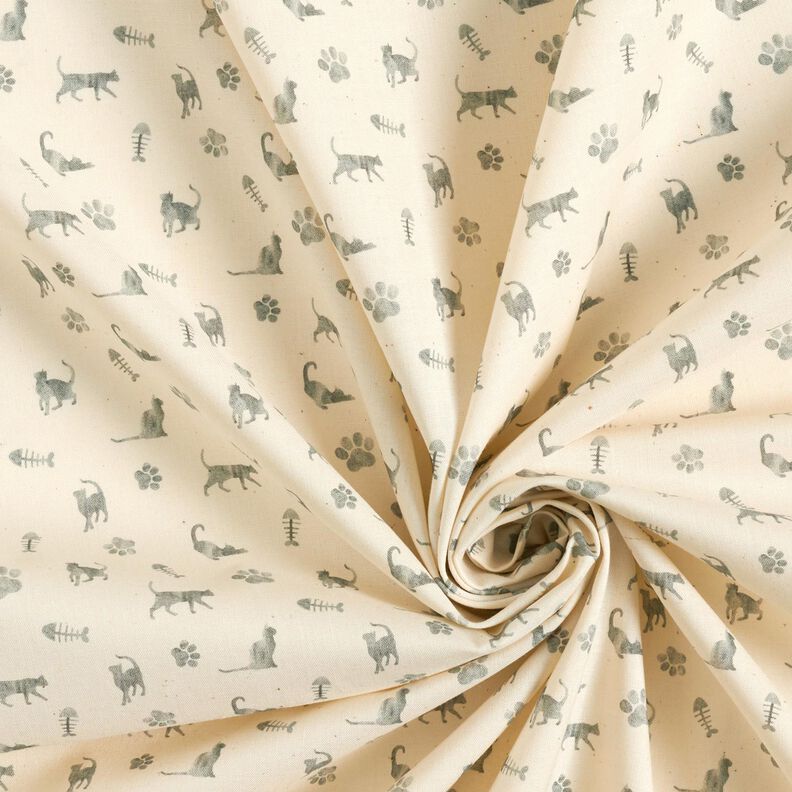 Organic Cotton Poplin cats and paw prints – offwhite/grey,  image number 3