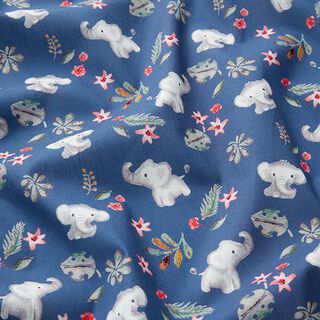 Cotton Poplin Baby Elephant in the Jungle Digital Print  – denim blue, 