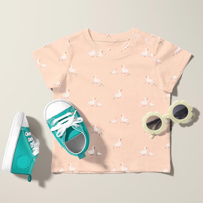 Cotton Jersey Geese and flowers – rosé, image number 5
