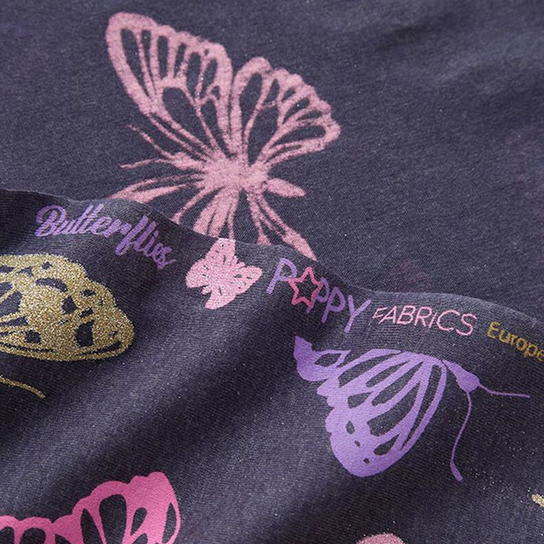 Cotton Jersey Glitter Butterflies – blue-black,  image number 4