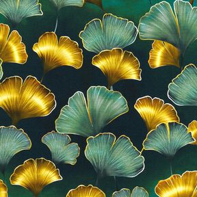 Cotton Jersey Ginkgo | Glitzerpüppi – dark green/antique gold, 
