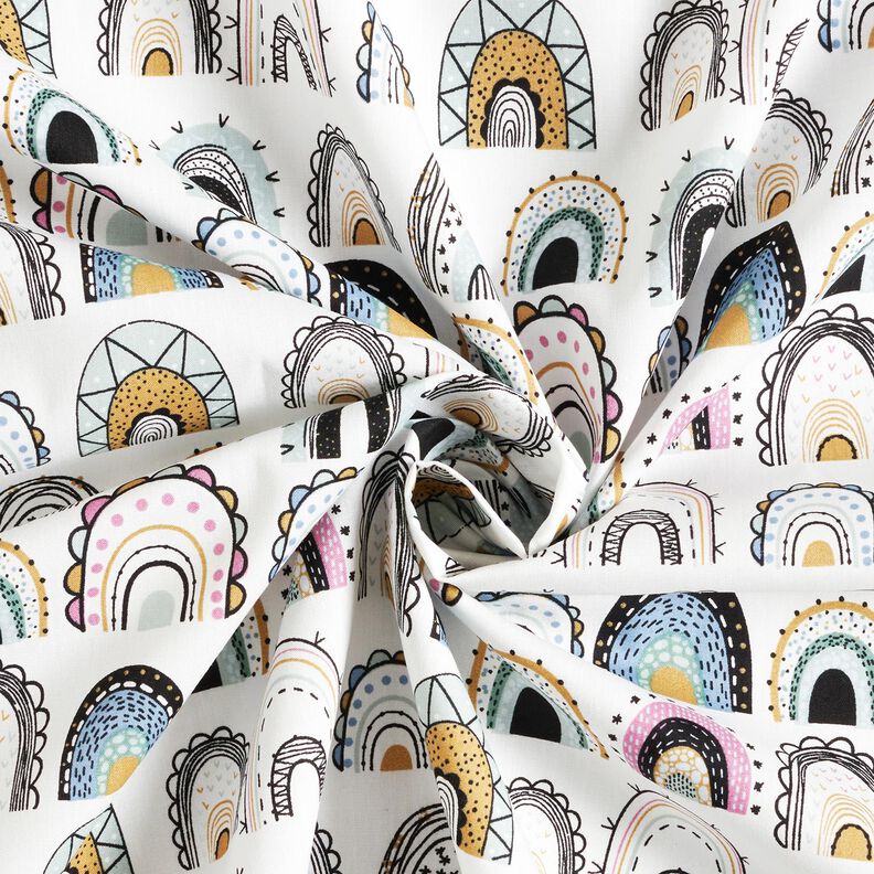 Cotton Poplin squiggly rainbows – white,  image number 3