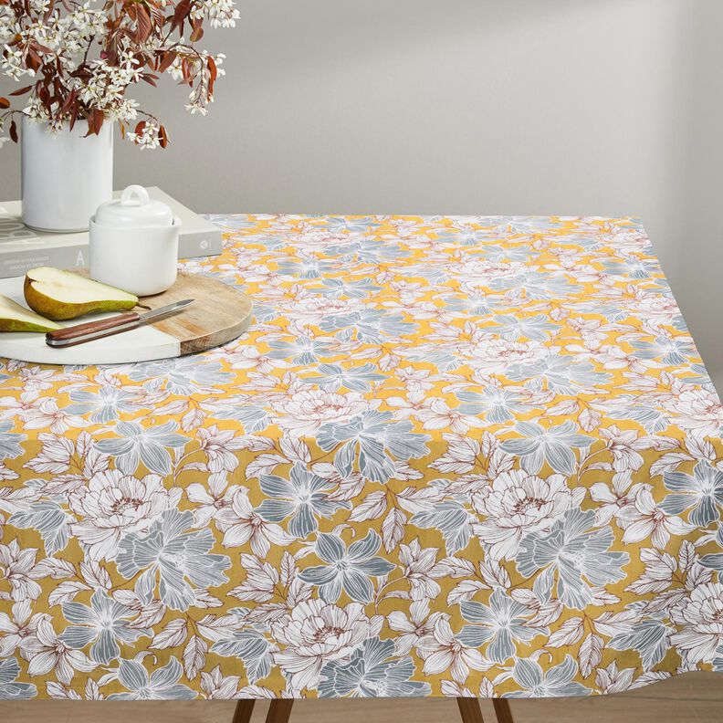 Cotton Cretonne large flowers – mustard/grey, image number 7