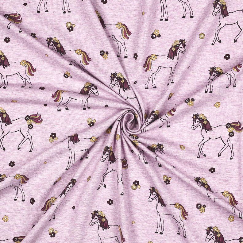 Cotton Jersey Glittery flower horse | Poppy Fabrics – pastel violet/gold, image number 3