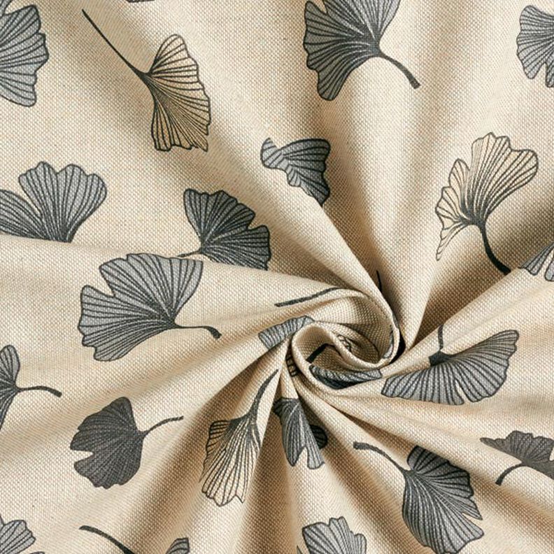 Half Panama Decor Fabric Ginkgo Leaves – grey/natural,  image number 5