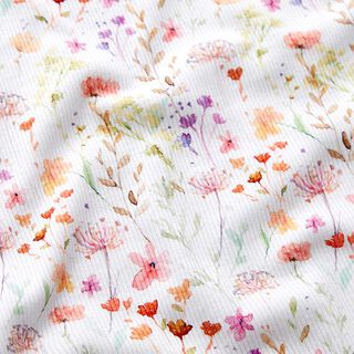 Waffle Jersey Watercolour Flower Meadow Digital Print  – white, 