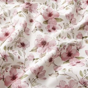 Tablecloth fabric Watercolor flowers – ivory/light dusky pink, 