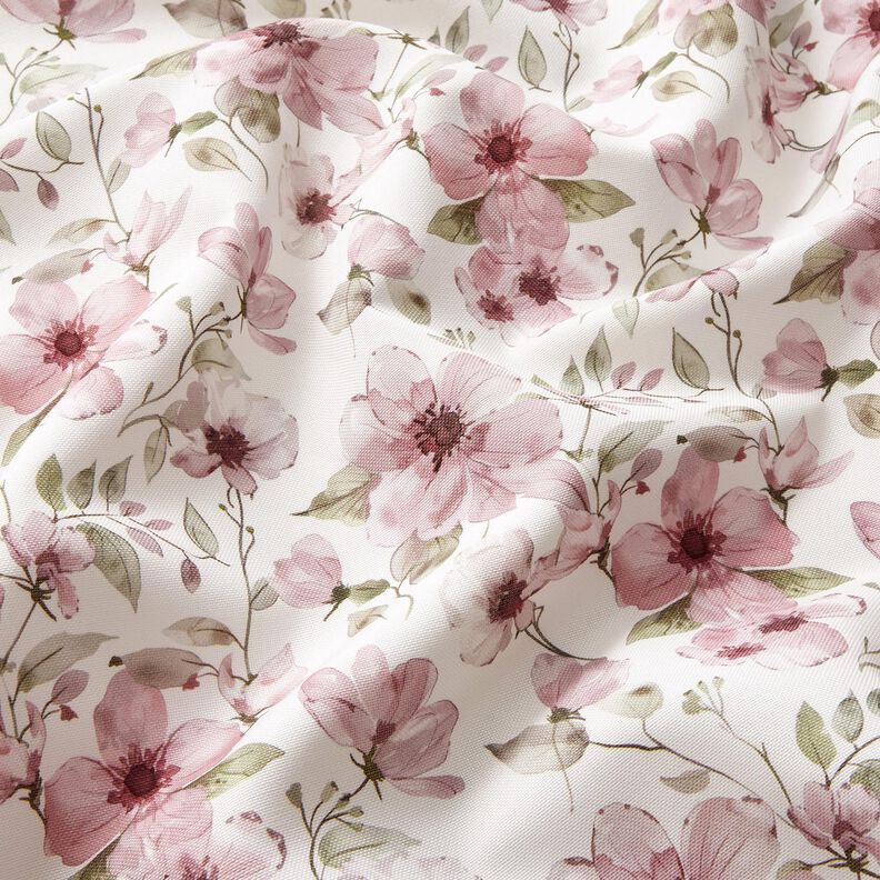 Tablecloth fabric Watercolor flowers – ivory/light dusky pink,  image number 3