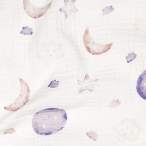 GOTS Double Gauze/Muslin Night’s Sky Digital Print | Poppy Fabrics – ivory/mauve, 