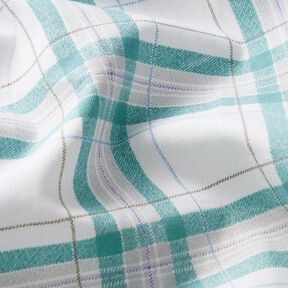 Tartan check cotton fabric – white/turquoise | Remnant 50cm, 