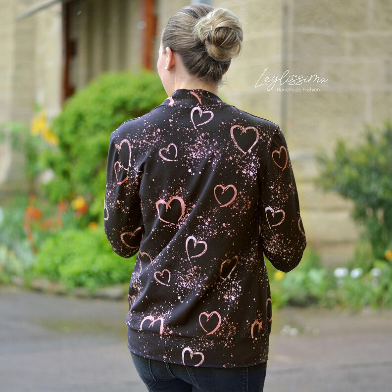 Cotton Jersey gold-speckled hearts | Glitzerpüppi – blue-black/dark dusky pink,  image number 5