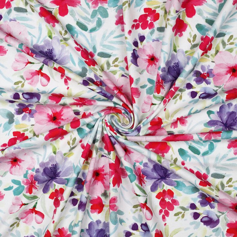 Cotton Jersey Summer Blossoms Digital Print – white/intense pink,  image number 3