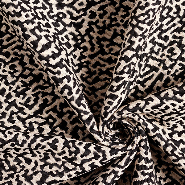 Large Abstract Leopard Print Jacquard Furnishing Fabric – black/sand,  image number 3