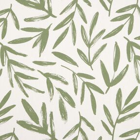 Decor Fabric Half Panama minimalist leaves – pine/natural, 