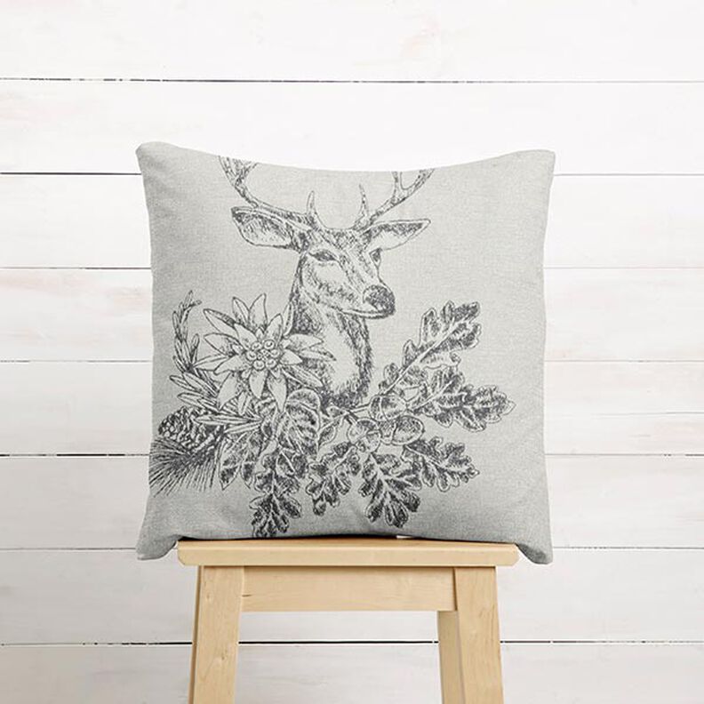 Decorative Panel Tapestry Fabric Deer with Edelweiss – grey,  image number 5