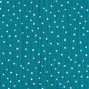 Double Gauze/Muslin Polka Dots – petrol/white | Remnant 110cm, 