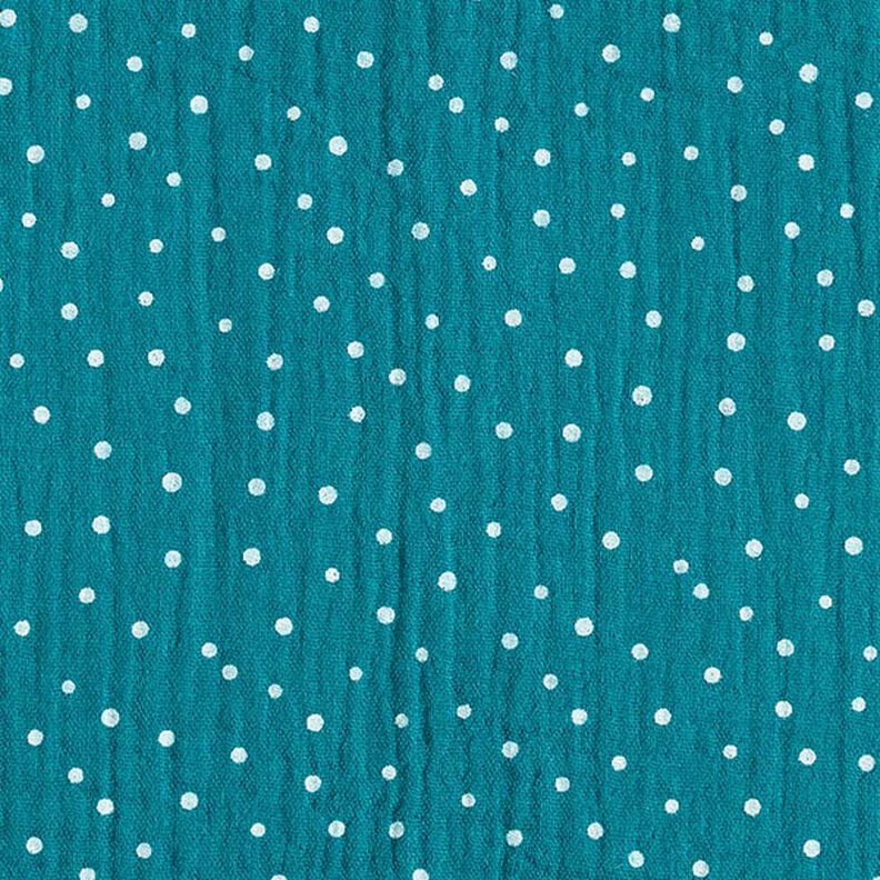 Double Gauze/Muslin Polka Dots – petrol/white | Remnant 110cm,  image number 1