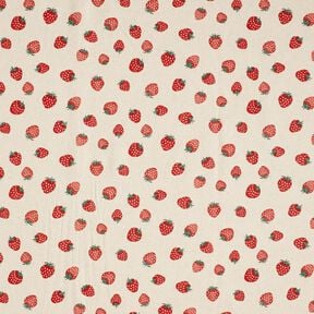 Decor Fabric Half Panama small strawberries – red/natural, 