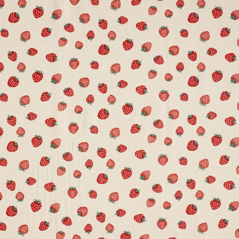 Decor Fabric Half Panama small strawberries – red/natural, image number 1