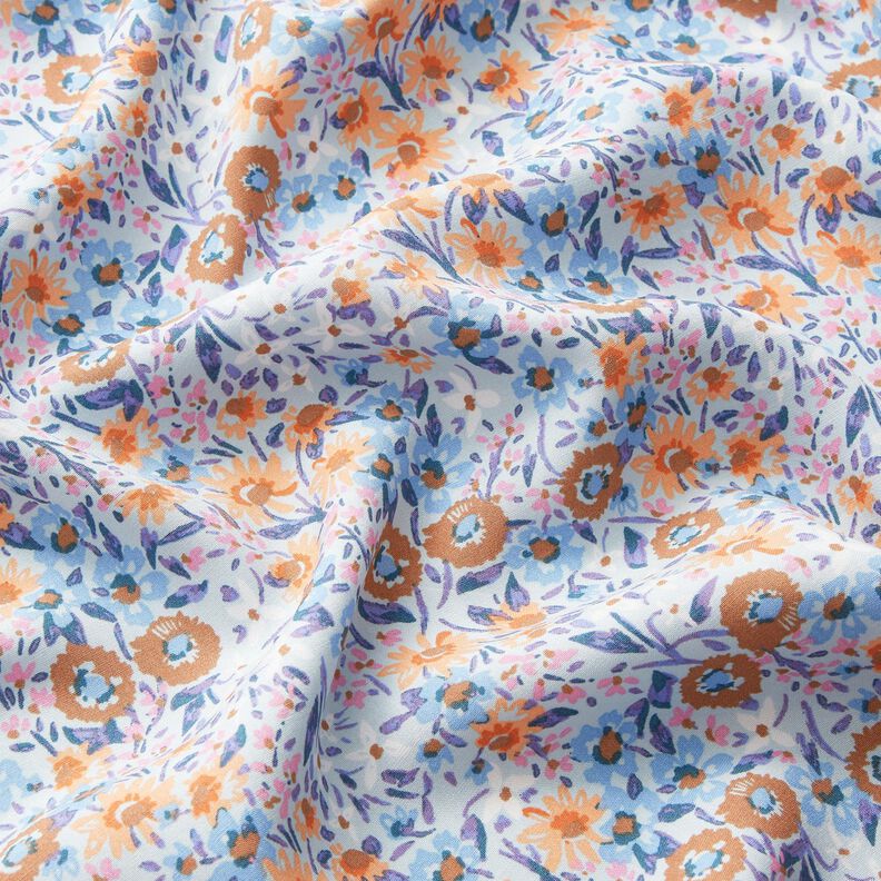 Viscose Poplin Sea of Flowers – light blue/peach orange,  image number 2