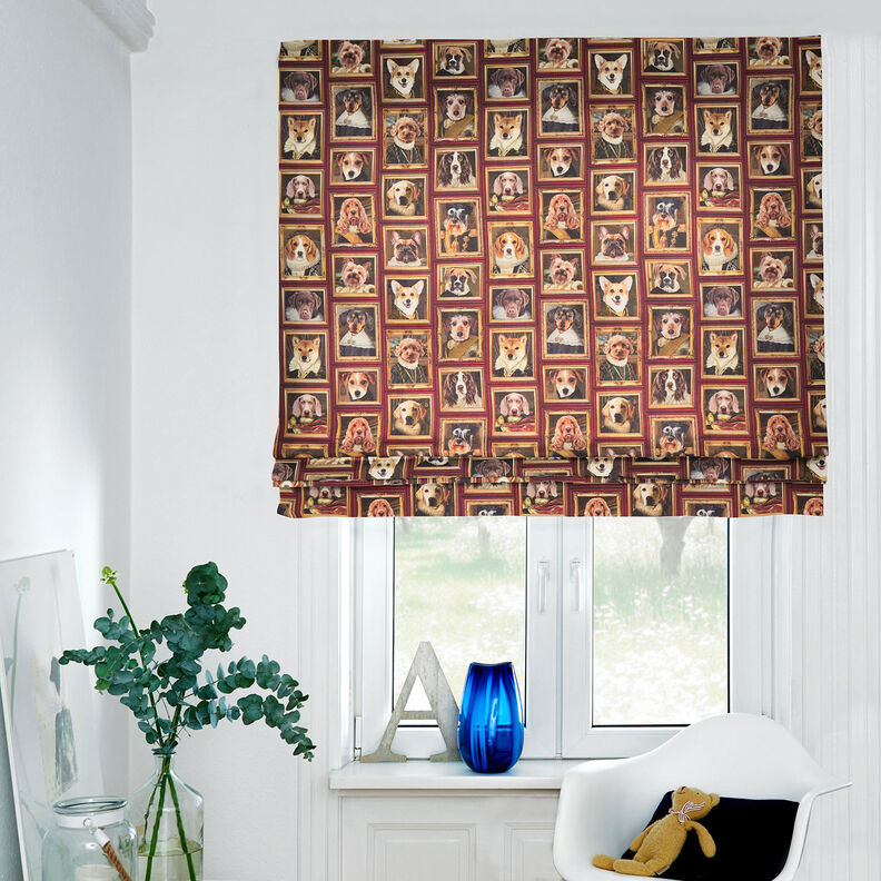 Decor Fabric Half Panama Dog portraits – carmine/gold,  image number 7