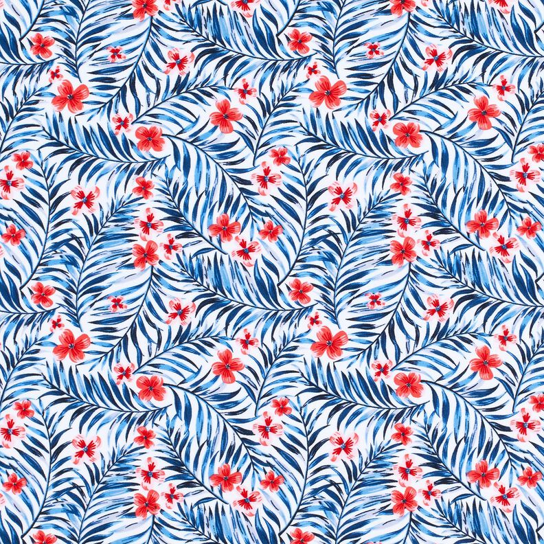 Swimsuit Fabric Flowers and palm fronds – white/indigo,  image number 1