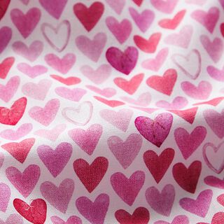 Cotton poplin watercolour hearts – white, 